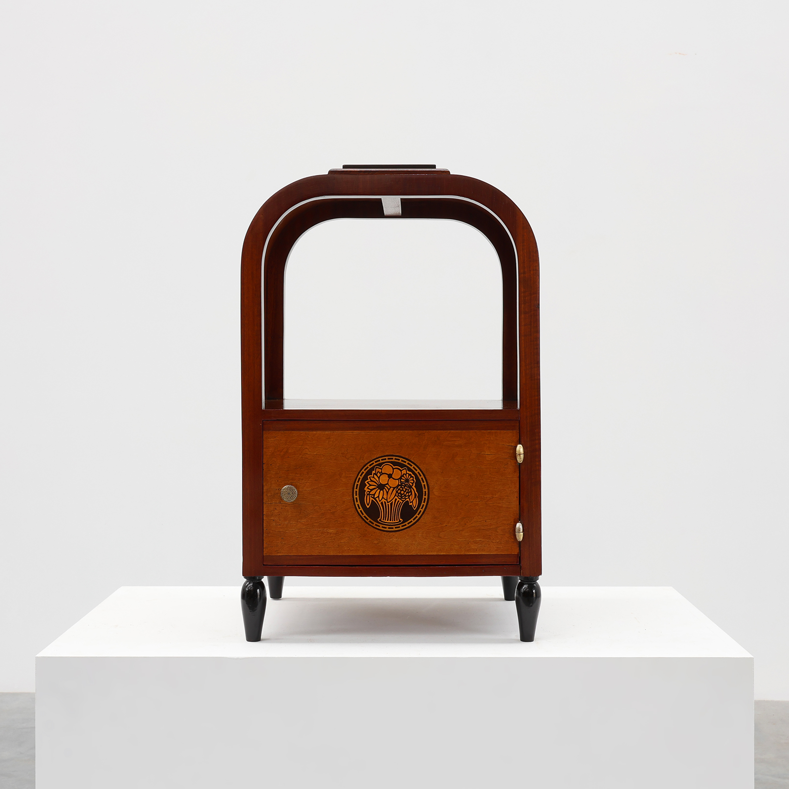 Arched Art Deco side table with storage unit and black marble top, France ca. 1920-img